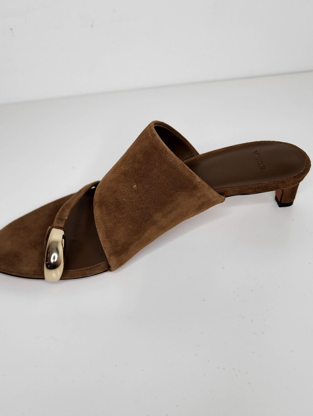 Vince Suzie Brown Suede Kitten Heel Slide Sandals Size 8.5 - Picture 6 of 11